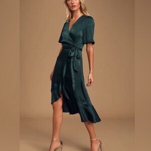 Lulu's Deep Green High Low Wrap Dress